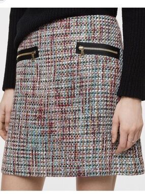 LOFT Multicolor Tweed Mini Skirt with Zip Pockets - Pink & Blue Accents
